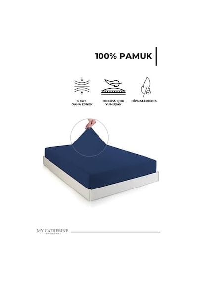 Lastikli & Hipoalerjenik Çarşaf %100 Pamuk Penye Kumaş Çift Kişilik 160x200 Cm - Lacivert, Luxcarsaf Abanoz