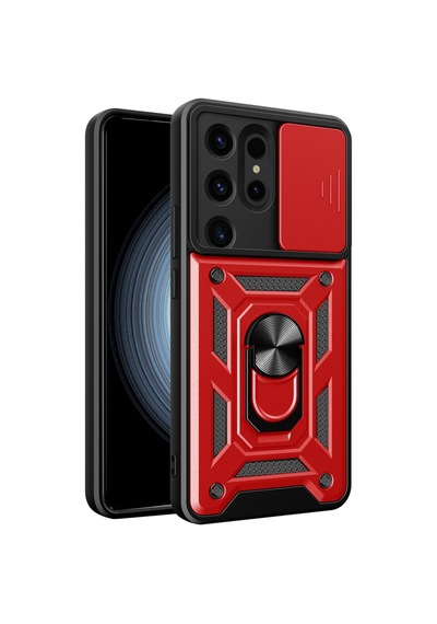 Samsung Galaxy Uyumlu S24 Ultra Uyumlu Kılıf Pars Lens Yüzüklü Silikon - Kırmızı