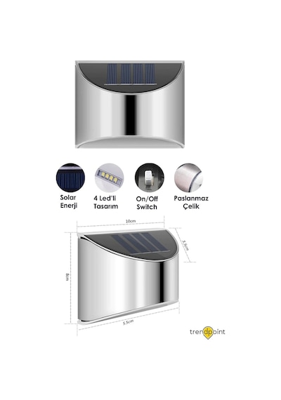 Technojet 2adet Solar Metal Tek Taraflı Aplik Duvar Lambası  Dekor