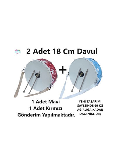2 Adet Oyuncak Çocuk Davul 23 Nisan Gösteri Davulu 18 Cm.