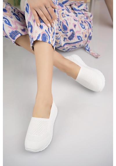Nesilshoes Nesil Shoes Aky 055 Beyaz Triko Yazlık Kadın Ayakkabı