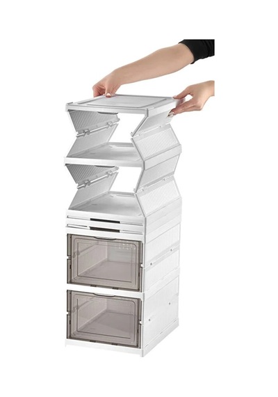 6 Katlı Modüler İstiflenebilir Ayakkabılık Ayakkabı Saklama Kutusu Set Çok Amaçlı Katlanabilir Dolap Beyaz