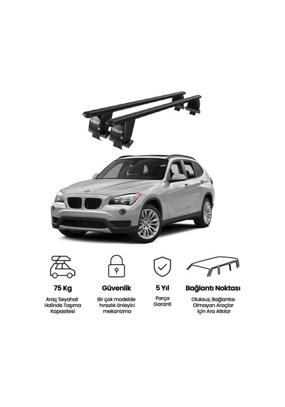 Royal Bmw X1 2009-2012 Uyumlu Siyah Kilitli Ara Atkı Port Bagaj Tavan Barı