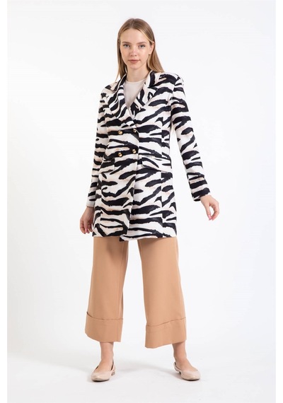 Esswaap Animal Printed Ceket Ve Duble Paça Pantolonlu Takım Bej-bej Bej