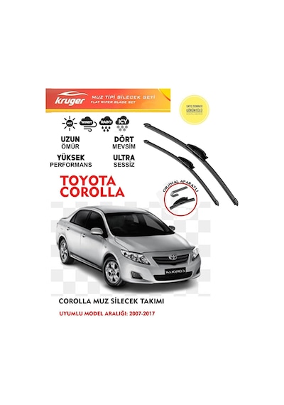 Toyota Corolla Muz Silecek Silgi Silgeç Seti 2012 Model Araca Özel Aparat