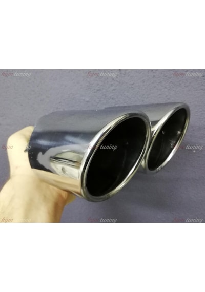 Yuvarlak Eğik Ağız 80mm Çift Çıkış Egzoz Ucu. Paslanmaz Krom N11.215
