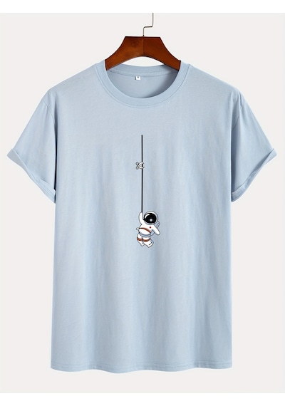 Uyguntarz Unisex Mini Astranot Tasarım Basklı Tshirt Bebe Mavisi