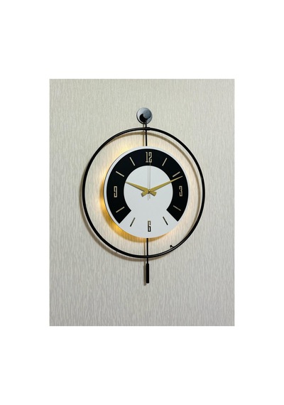 Pey Aksesuar 50x70 Cm Metal Ahşap Ve Işığın Muhteşem Uyumu Duvar Saati Dekoratif Ahşap-m54-siyah-beyaz-siyah-gold