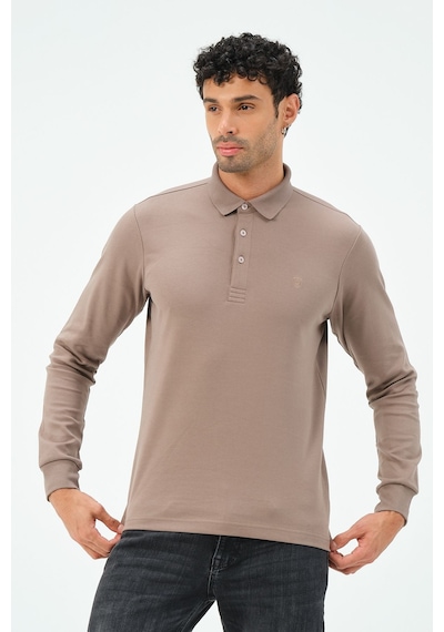 Uzun Kollu Regular Fit Erkek Polo Yaka T-shirt Vizon