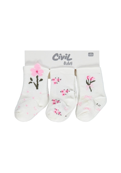 Civil Baby 3d Çiçek Desen 3'lü 6- Bebek Kız Çorap Set - Standart