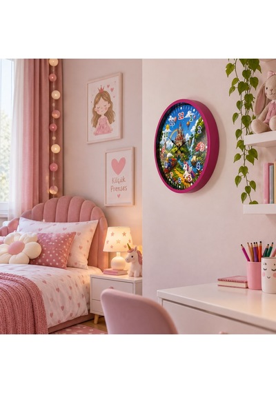 Masal Vadisi Pembe 36 X 36 Cm Çocuk Duvar Saati Renkli