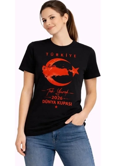 Valensdesign Türkiye Ay Yıldız 2026 Dünya Kupasi Taraftar Forma T-shirt - Siyah