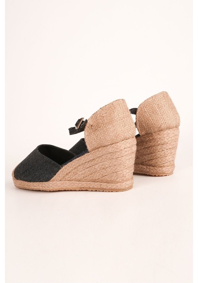 Star Tombis Gerçek Elişi Hasırlı Keten Espadril Dolgu Topuk Handmade Mavi