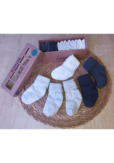 Butik Kıpırık Baby Yeni Doğan Kutulu 6 Çift Unusex Bebek Çorabı-734 Gri