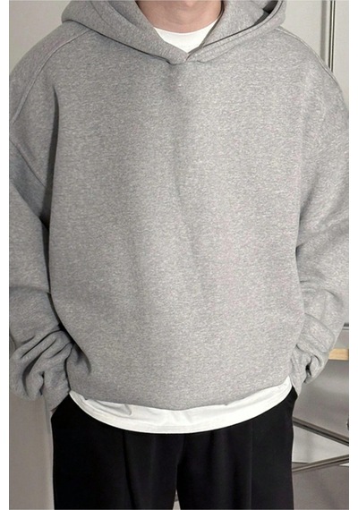 Tarz Cool Erkek Kapüşonlu Oversize Sweatshirt Gri