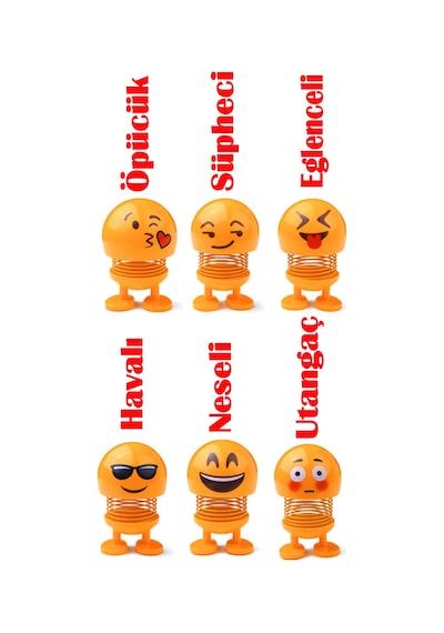 Emoji Smile Zıp Zıp Kafalar Mini Gülen Yüzler Araç Torpido & Masaüstü Süsü 6'lı Oyuncak Seti