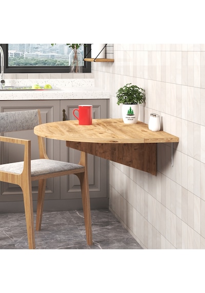 90x60 cm Çam MDF Yuvarlak Açılır Kapanır Duvara Monte Masa