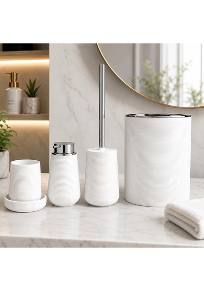 Ayrex Akrilik Banyo Seti 5 Parça, Çöp Kovası, Tuvalet Fırçası, Sıvı Sabunluk, Diş Fırçalık Ve Bardak, Moder Diğer