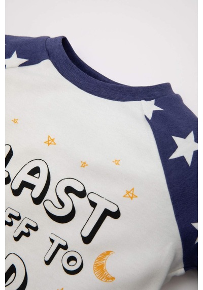 DeFacto Erkek Bebek Pijama Takımı Yıldız Desenli Uzun Kollu Penye Üst Beli Lastikli Uzun Alt D6809A5NSPR160 Mor