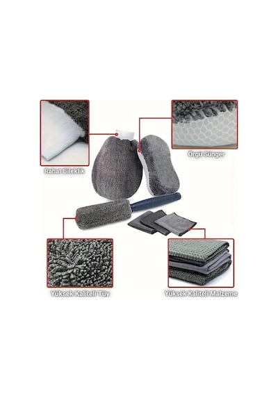 Coofbe Profesyonel 11 Parça Mikrofiber Araç Oto Yıkama Seti Araç Fırçası Araç Mikrofiber Bez Seti