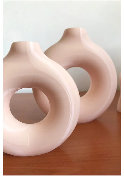 Halka Bohem Vazo 2'li Dekoratif Donut Vase Bej