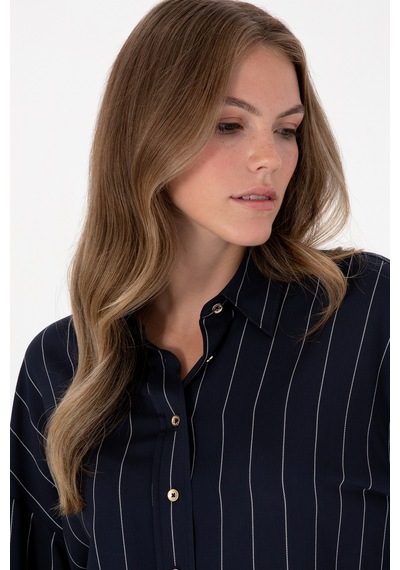 U.S. Polo Assn. Kadın Çizgili Lacivert Uzun Kollu Gömlek 50308768-VR033