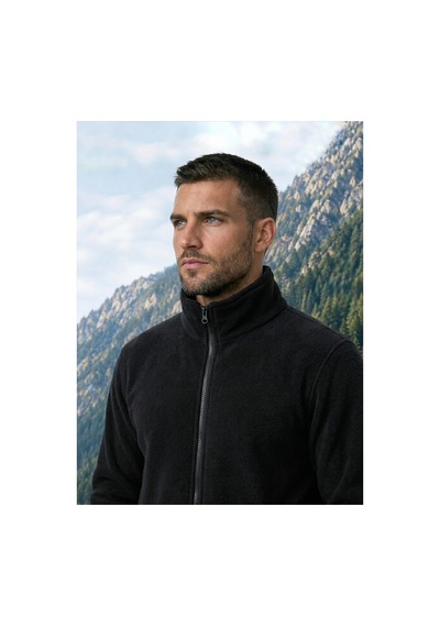 Givoria Erkek Kışlık Fermuarlı Cepli Polar Hırka Outdoor Siyah Siyah