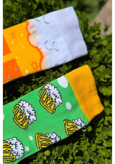 Lousocks Unisex Sağlı Sollu Suds Beer Desenli Soket Çorap Sarı