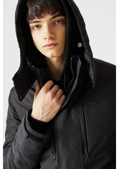 Lacoste Syntehic Fill Jacket Çıkarılabilir Kapüşonlu Erkek Parka Siyah