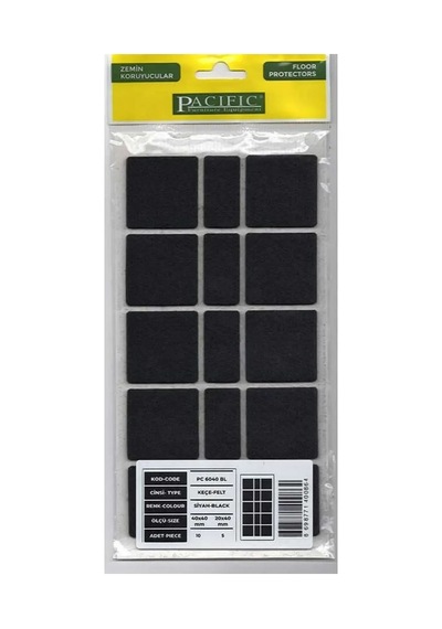 Cateksss Pacific Kare Yapışkanlı Sandalye Koltuk Mobilya Ayak Keçesi Felt 40x40 Mm Siyah - 46 Lı Paket