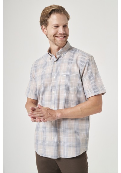 İmza Gri-bej Düğmeli Yaka Kısa Kol Cepli Comfort Fit %100 Pamuk Gömlek 1004260230 Gri - Bej İmza Gri-bej Düğmeli Yaka Kısa Kol Cepli Comfort Fit %100 Pamuk Gömlek 1004260230 Gri - Bej