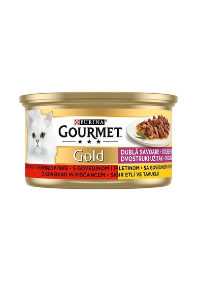 Gold Çifte Lezzet Sığır Etli & Tavuklu Yaş Kedi Maması 24 X 85 Gr