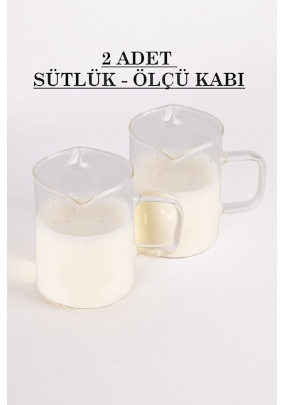 2 Adet 200 Ml Kulplu Borosilikat Cam Sütlük Ve Sosluk şeffaf