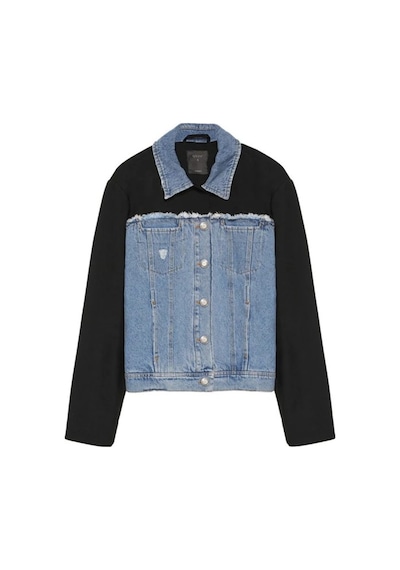 Ziley Quzu Denim Match Detaylı Düğmeli Ceket Siyah Çok renkli