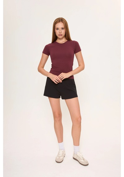 Zoor Ultra Soft Penye Modal Yuvarlak Yaka Kısa Kollu Bluz Bordo