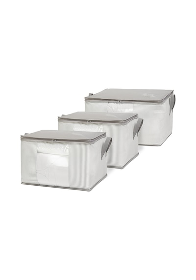 Ocean Home Textile 3' lü Pvc Pencereli Stuff & Things Gri Çizgili Hurç Set