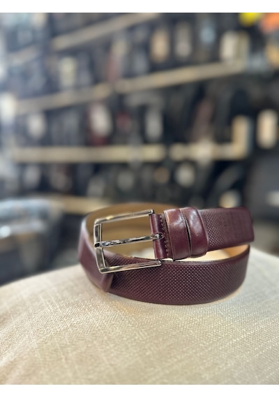 Trg Polo Bordo Nokta Desen Hakiki Deri Erkek Kemeri