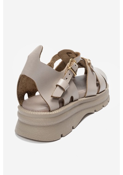 Luvi Shoes Rıela Krem Hakiki Deri Tokalı Kadın Sandalet