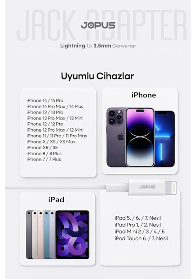 İphone 7-8-x-11-12-13-14 Serileri İle Uyumlu Bluetooth Bağlantılı 3.5mm Kulaklık Dönüştürücü Jo