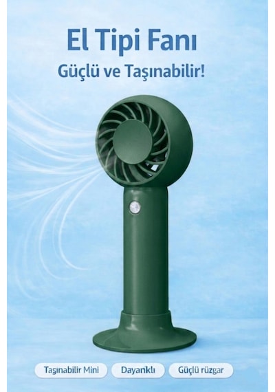 Jasper Sr-0034 Yeşil Taşınabilir Standlı Serinletici Fan 3 Hız Ayarlı , Typ-c Şarjlı Fan Masaüstü Fan Vantilatör 2w-5v/1