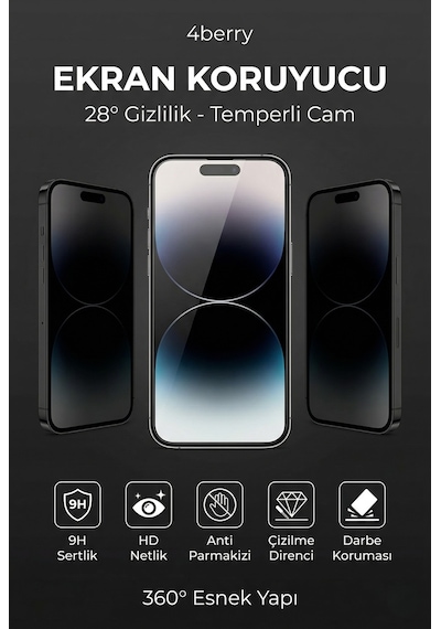 Shadow X Privacy Glass 28 Gizlilikli Temperli Ekran Koruyucu 9h Sertlik Af Kaplama Hd Netlik 360 Esnek Tasarım - Apple Uyumlu iPhone 16 Pro Max
