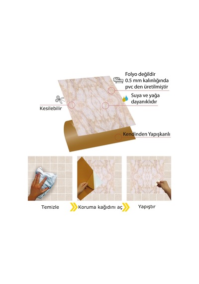 Tink Kendinden Yapışkanlı Mermer 19 Desenli Pvc Karo 30x30 Cm
