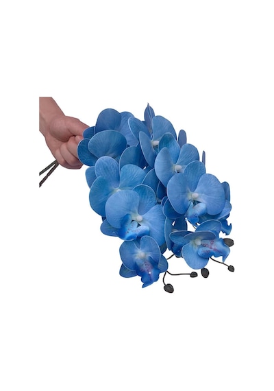 4lü Set Yapay Çiçek Mavi Islak Orkide Ve 2 Adet Orkide Yaprağı Gerçeksi Doku Uzun Dal 90cm