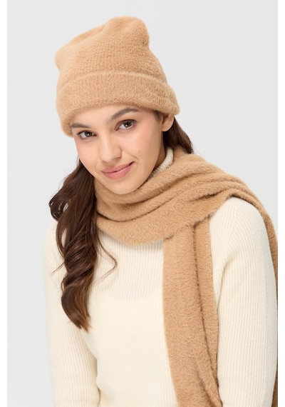 Desen Triko Kadın Triko Afrodit Kaşkol Camel Camel