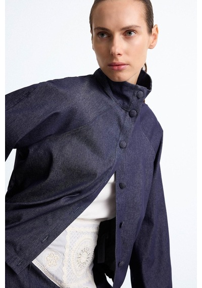Defacto Dik Yaka Büzgülü Regular Fit Jean Görünümlü Ceket I4072ax26aunv42 Lacivert-nv42
