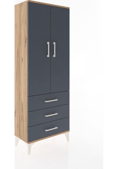 Arges Dolap 4 Raflı 3 Çekmeceli 2 Kapaklı 60x30x163 Çam-antrasit Çam