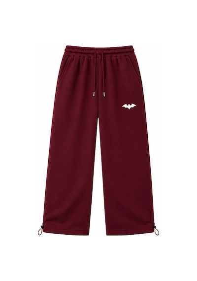 Zaee Batman Nakışlı Ayarlanabilir Paça Baggy Eşofman Altı Bordo