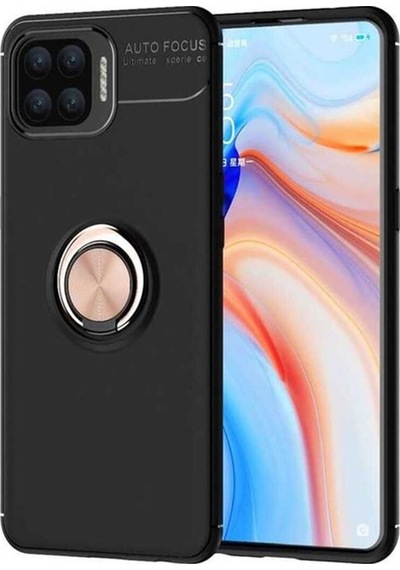 Oppo Reno A73 Kılıf Zore Ravel Silikon Kapak Siyah-Rose Gold