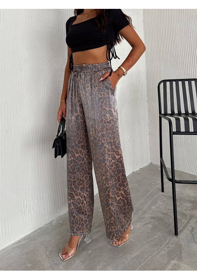Kadın Leopar Desenli Bol Paça Pantolon Cesur & Şık Stil Leopar