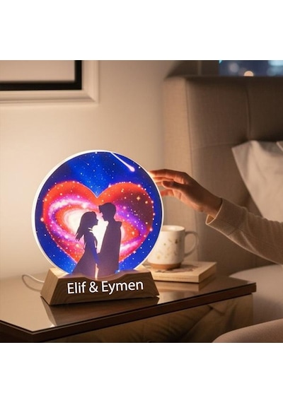 Kişiye Özel Sevgiliye Özel Romantik Çift Tasarımlı Dekoratif Masa Lambası